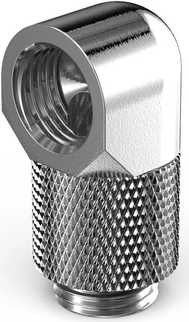 Main image of PrimoChill Male to Female G1/4 90 Degree Rotary 15mm Extension Elbow Fitting - Silver Nickel
