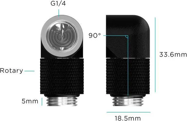 Alt view image 2 of 2 - PrimoChill Male to Female G1/4 90 Degree Rotary 15mm Extension Elbow Fitting - Silver Nickel