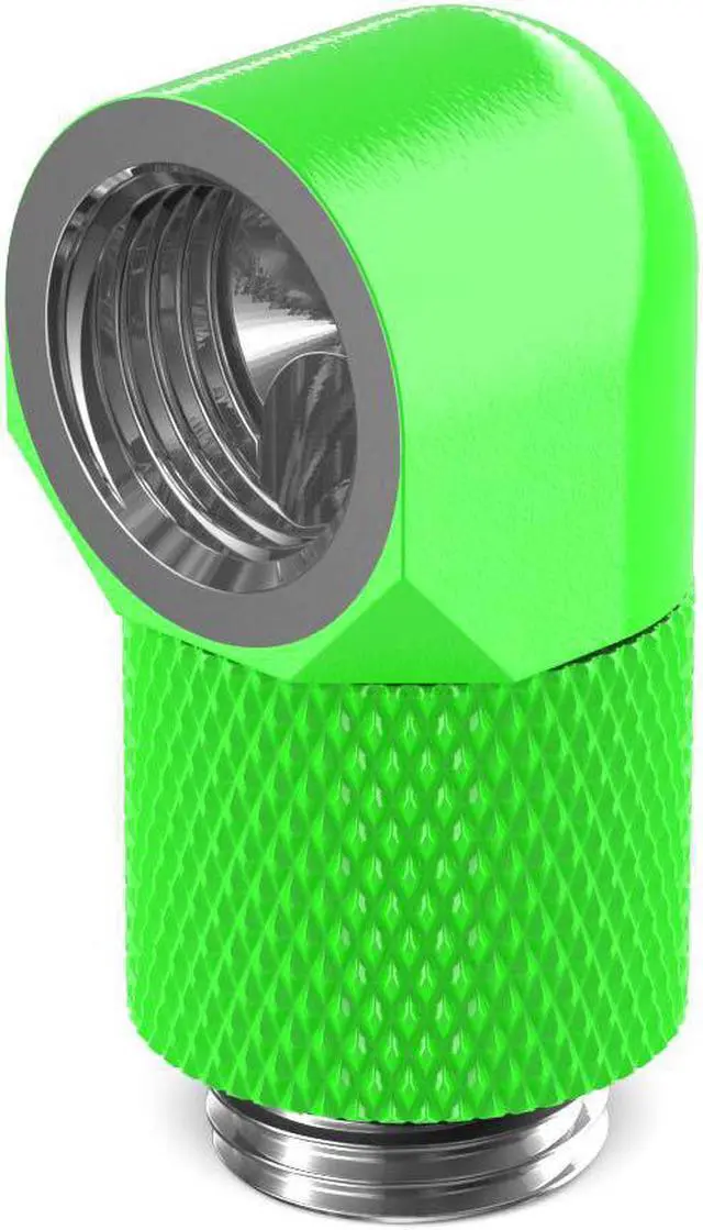 Main image of PrimoChill Male to Female G1/4 90 Degree Rotary 15mm Extension Elbow Fitting - UV Green