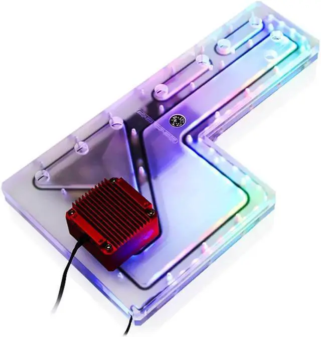 Alt view image 2 of 7 - Bykski Distro Plate For Cooler Master Cosmos II - Frosted PMMA w/ 5v Addressable RGB (RBW) - Black Pump Included (RGV-CM-COS2-25TH-P-F)