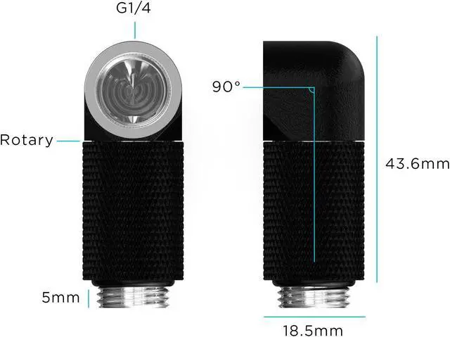 Alt view image 2 of 2 - PrimoChill Male to Female G 1/4in. 90 Degree SX Rotary 25mm Extension Elbow Fitting