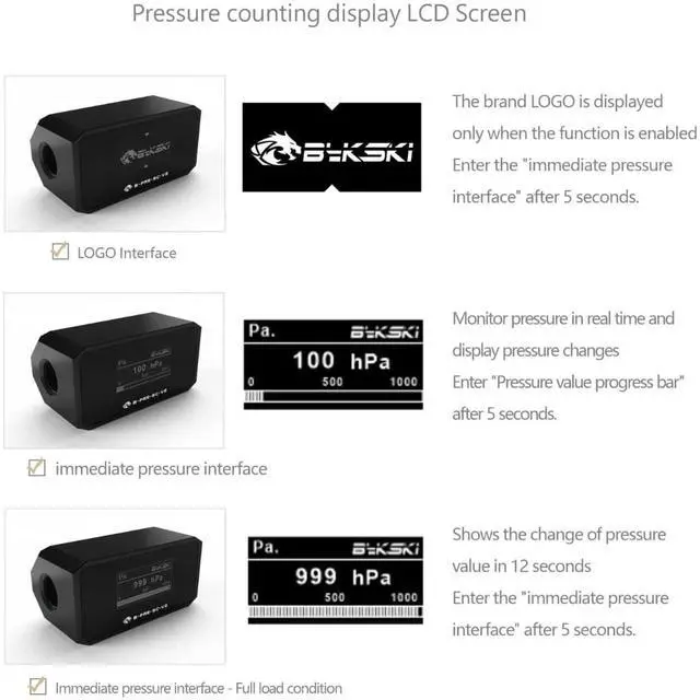 Alt view image 5 of 7 - Bykski Pressure Gauge OLED Display G 1/4in. Thread Module - Black (B-PRE-SC-V2)
