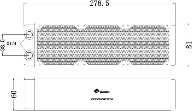 Alt view image 4 of 7 - Bykski 80mm x 60mm RC Series Radiator, 80mm x 3, Triple Fan (CR-RD80X3RC-TK60)