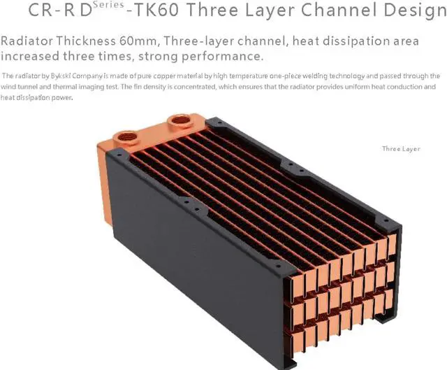 Alt view image 3 of 7 - Bykski 80mm x 60mm RC Series Radiator, 80mm x 3, Triple Fan (CR-RD80X3RC-TK60)