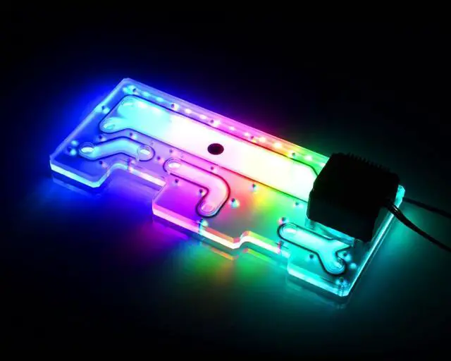 Alt view image 2 of 7 - Bykski Distro Plate For Cougar DarkBlader X5 - Frosted PMMA w/ 5v Addressable RGB (5v A-RGB LED) - Pump Included(RGV-CG-DB-X5-P-F-K)