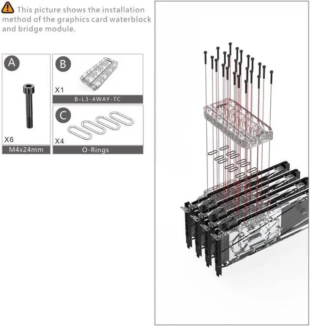 Alt view image 6 of 7 - Bykski Quad GPU 40mm SLI/CF Connection Bridge Block for TC Blocks - (B-L3-4WAY-TC)