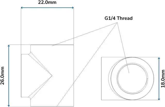 Alt view image 3 of 3 - Bykski G 1/4in. Triple Female 90 Degree T Adapter Fitting (CC-TE3-X-V2)