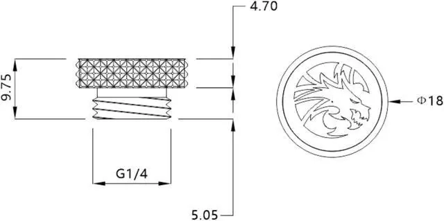 Alt view image 2 of 2 - Bykski G 1/4in. Knurled Dragon Logo Stop Plug (B-PD5-DG)