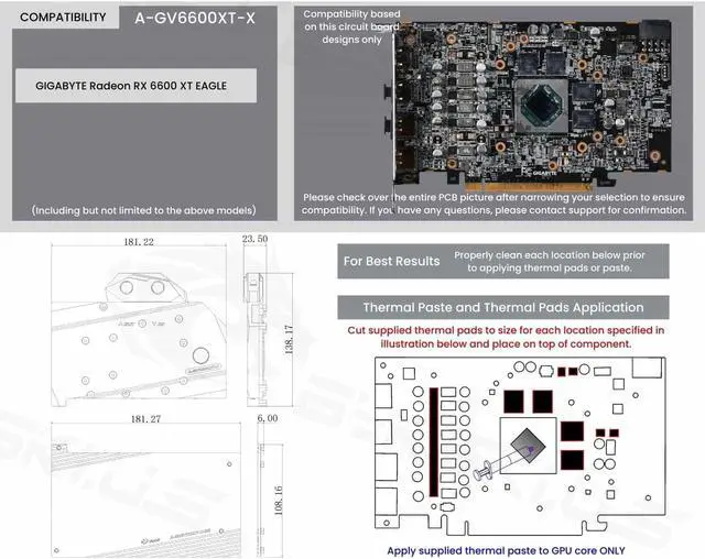 Alt view image 7 of 7 - Bykski Full Coverage GPU Water Block and Backplate for GIGABYTE Radeon RX 6600 XT EAGLE (A-GV6600XT-X)
