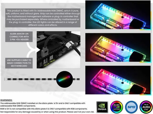 Alt view image 6 of 7 - Bykski Distro Plate for COUGAR CRATUS PMMA w/ 5v Addressable RGB(RBW) (RGV-CG-CRATUS-P-K)