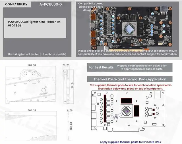 Alt view image 7 of 7 - Bykski Full Coverage GPU Water Block and Backplate for POWER COLOR Fighter AMD Radeon RX 6600 8GB (A-PC6600-X)