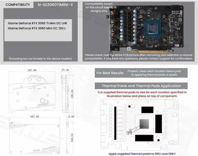 Alt view image 7 of 7 - Bykski Full Coverage GPU Water Block and Backplate for Colorful iGame GeForce RTX 3060 Mini (N-IG3060TIMINI-X)