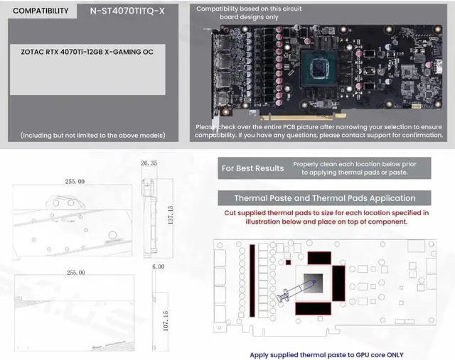 Alt view image 7 of 7 - Bykski Full Coverage GPU Water Block and Backplate for Zotac RTX 4070Ti-12GB X-GAMING OC (N-ST4070TITQ-X)