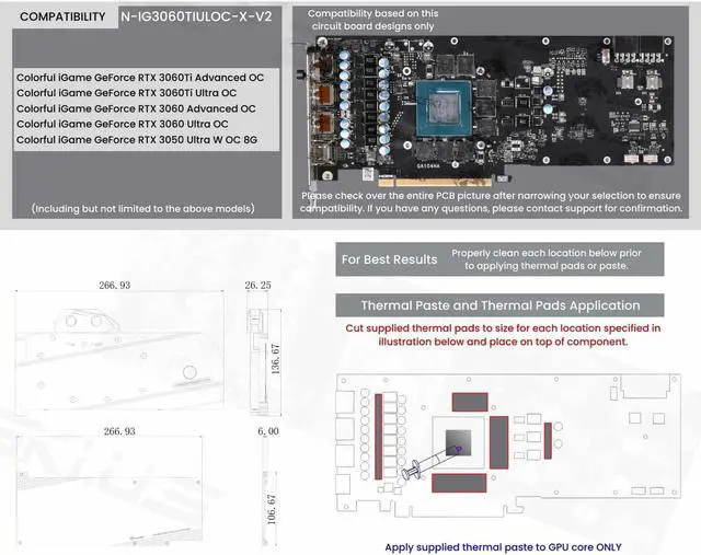 Alt view image 7 of 7 - Bykski Full Coverage GPU Water Block and Backplate for Colorful iGame RTX 3060/3060Ti (N-IG3060TIULOC-X-V2)