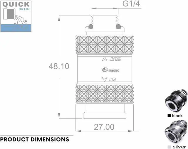 Alt view image 4 of 4 - Bykski G1/4 Male to Female Pull Drain Valve (CC-HP-X-V4)