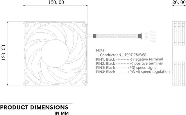 Alt view image 4 of 5 - Bykski 9 Blade High Volume 120mm PWM Fan - 3000 RPM / 101.65 CFM / 45.6 DBA (CF-AP3000EX-X)