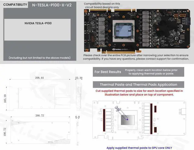 Alt view image 7 of 7 - Bykski Metal/POM GPU Water Block and Backplate For NVIDIA TESLA-P100 (N-TESLA-P100-X-V2)