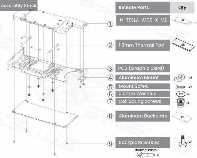 Alt view image 7 of 7 - Bykski Metal/POM GPU Water Block and Backplate For NVIDIA TESLA A100 40GB - (N-TESLA-A100-X-V2) - Continuous Usage