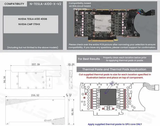 Alt view image 6 of 7 - Bykski Metal/POM GPU Water Block and Backplate For NVIDIA TESLA A100 40GB - (N-TESLA-A100-X-V2) - Continuous Usage