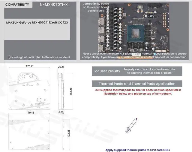 Alt view image 7 of 7 - Bykski Full Coverage GPU Water Block and Backplate For MAXSUN GeForce RTX 4070 Ti iCraft OC 12G (N-MX4070TI-X)