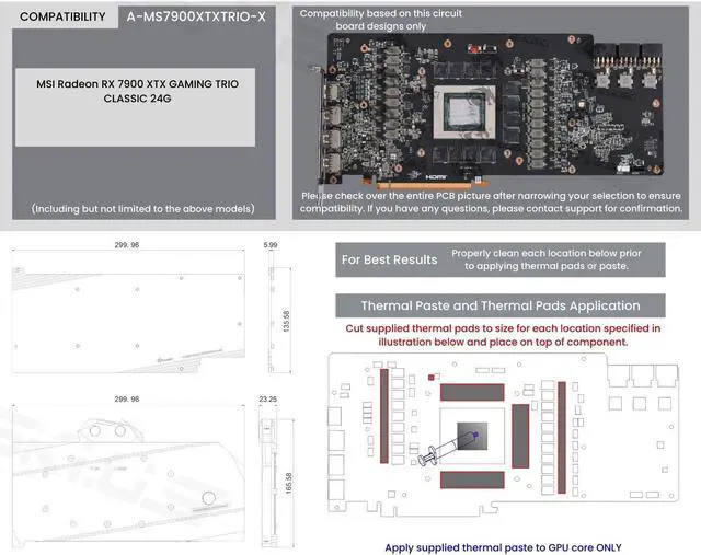 Alt view image 7 of 7 - Bykski Full Coverage GPU Water Block and Backplate For MSI Radeon RX 7900 XTX GAMING TRIO CLASSIC 24G (A-MS7900XTXTRIO-X)