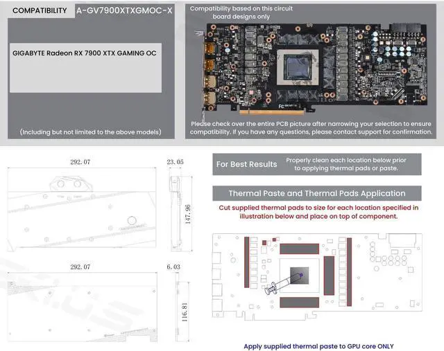 Alt view image 7 of 7 - Bykski Full Coverage GPU Water Block and Backplate For GIGABYTE Radeon RX 7900 XTX GAMING OC (A-GV7900XTXGMOC-X)