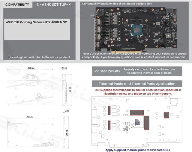 Alt view image 7 of 7 - Bykski Full Coverage GPU Water Block and Backplate For ASUS TUF Gaming GeForce RTX 4060 Ti OC (N-AS4060TITUF-X)