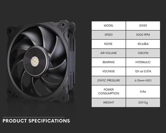 Alt view image 4 of 5 - Granzon High Volume 120mm PWM Fan - 3000 RPM / 108 CFM / 45.6 DBA (GI120)