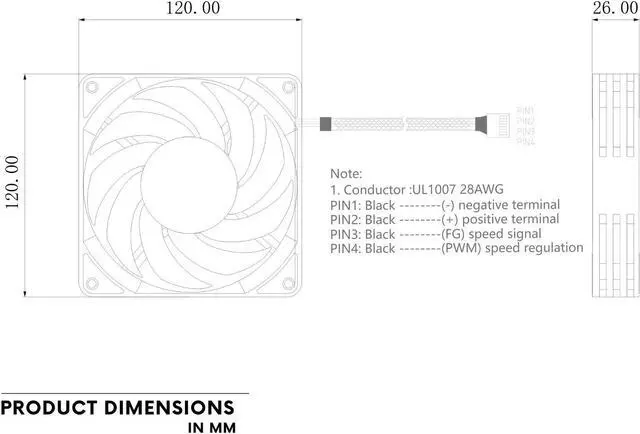 Alt view image 5 of 5 - Granzon High Volume 120mm PWM Fan - 3000 RPM / 108 CFM / 45.6 DBA (GI120)
