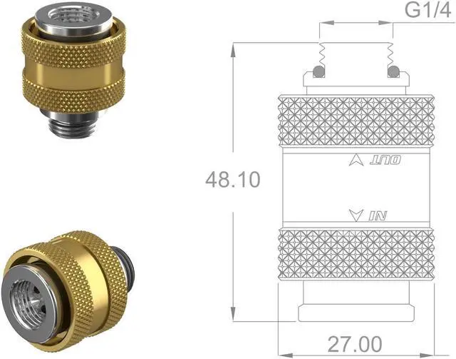 Alt view image 5 of 7 - PrimoChill Male to Female G 1/4 SX Mini Pull Drain Valve
