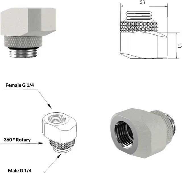 Alt view image 2 of 2 - PrimoChill InterConnect SX Male to Female G 1/4in. Offset Full Rotary Fitting