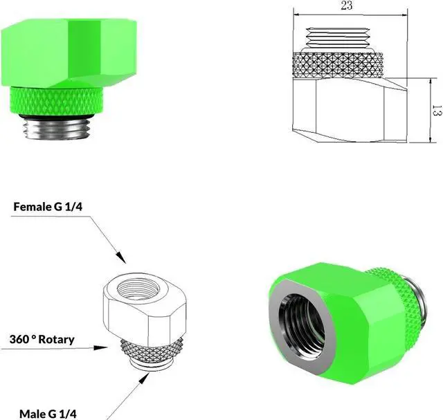 Alt view image 3 of 3 - PrimoChill InterConnect SX Male to Female G 1/4in. Offset Full Rotary Fitting