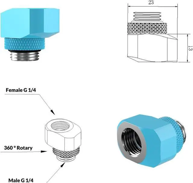 Alt view image 2 of 2 - PrimoChill InterConnect SX Male to Female G 1/4in. Offset Full Rotary Fitting