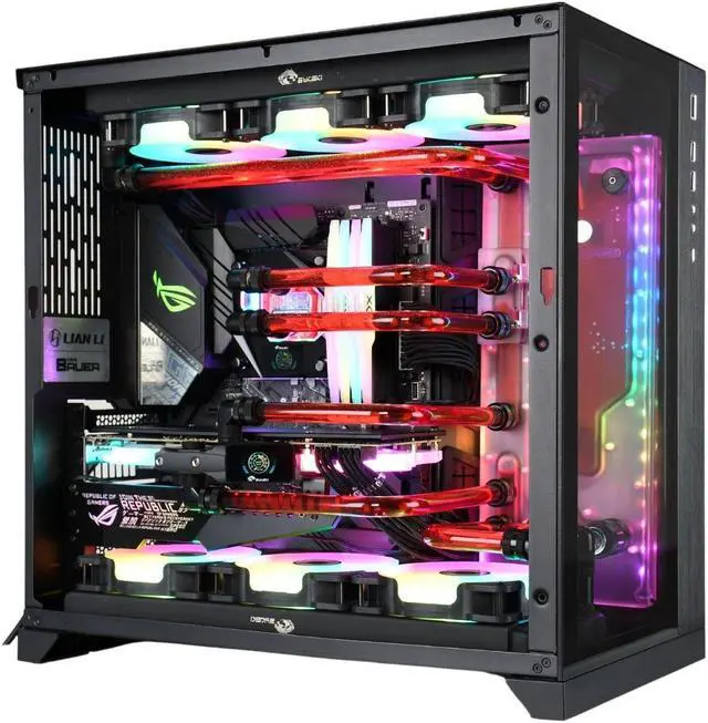 Alt view image 7 of 7 - Bykski Distro Plate For Lian Li O11, Compatible with Double 360 Radiators - PMMA w/ 5v Addressable RGB (RBW) (RGV-LAN-O11-D360-K)