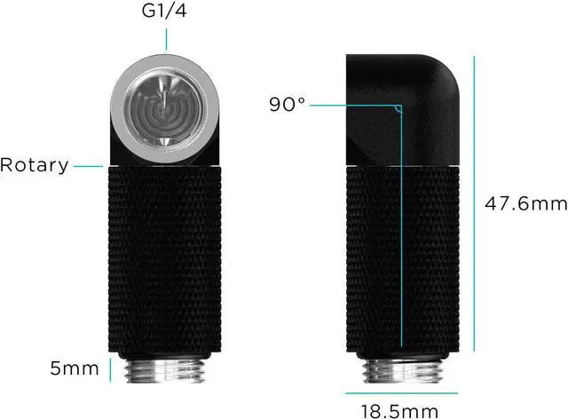 Alt view image 2 of 2 - PrimoChill Male to Female G 1/4in. 90 Degree SX Rotary 30mm Extension Elbow Fitting