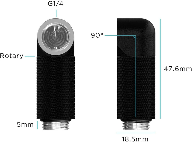 Alt view image 2 of 2 - PrimoChill Male to Female G 1/4in. 90 Degree SX Rotary 30mm Extension Elbow Fitting