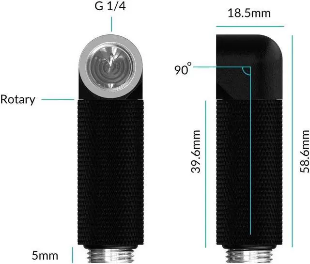 Alt view image 2 of 2 - PrimoChill Male to Female G 1/4in. 90 Degree SX Rotary 40mm Extension Elbow Fitting