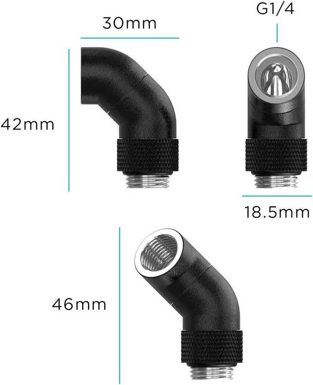 Alt view image 2 of 2 - PrimoChill Male to Female G 1/4in. 90 Degree SX Dual Rotary Snake Fitting