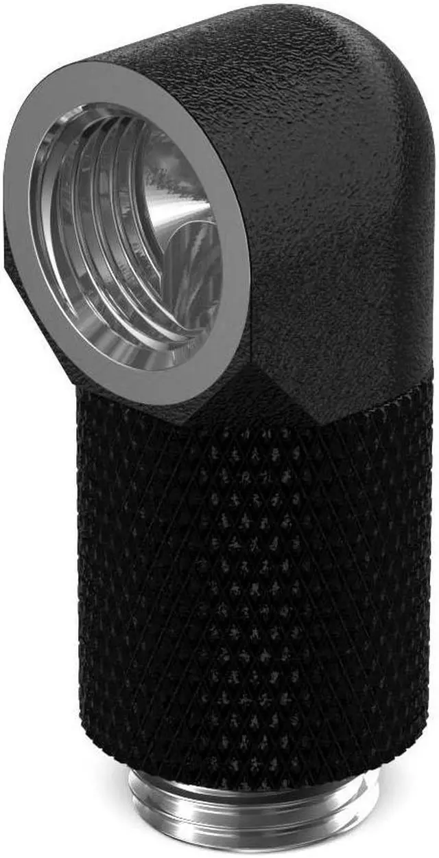 Main image of PrimoChill Male to Female G1/4 90 Degree Rotary 20mm Extension Elbow Fitting - TX Matte Black