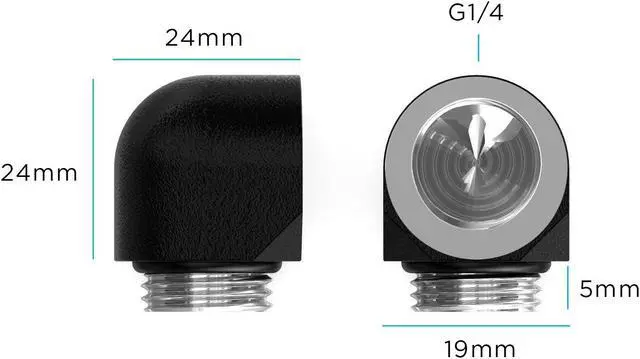 Alt view image 3 of 3 - PrimoChill Male to Female G 1/4in. 90 Degree SX Elbow Fitting