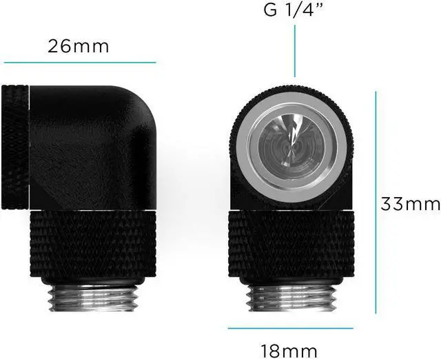 Alt view image 2 of 2 - PrimoChill Male to Female G1/4 90 Degree SX Dual Rotary Elbow Fitting