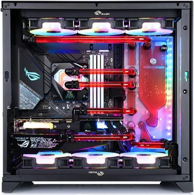 Alt view image 5 of 7 - Bykski Distro Plate For Lian Li O11, Compatible with Double 360 Radiators - PMMA w/ 5v Addressable RGB (RBW) (RGV-LAN-O11-D360-K)