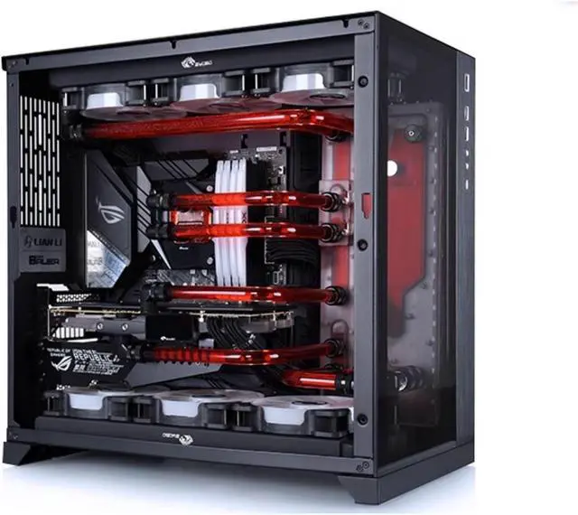 Alt view image 6 of 7 - Bykski Distro Plate For Lian Li O11, Compatible with Double 360 Radiators - PMMA w/ 5v Addressable RGB (RBW) (RGV-LAN-O11-D360-K)