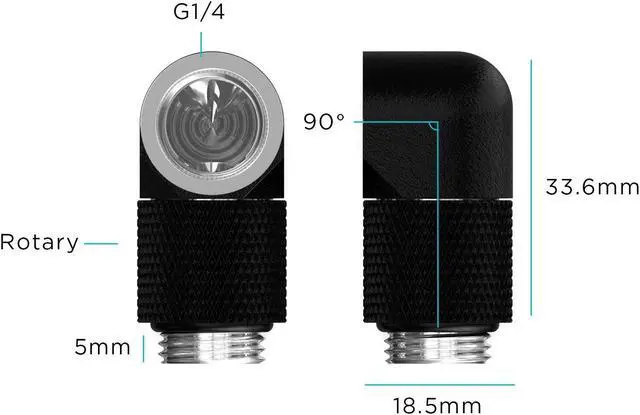 Alt view image 2 of 2 - PrimoChill Male to Female G 1/4in. 90 Degree SX Rotary 15mm Extension Elbow Fitting