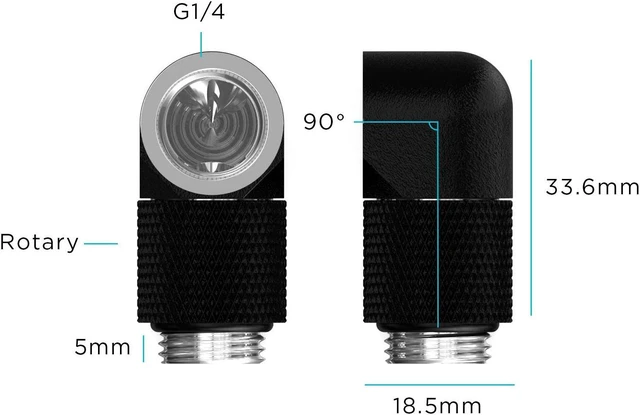 Alt view image 2 of 2 - PrimoChill Male to Female G 1/4in. 90 Degree SX Rotary 15mm Extension Elbow Fitting