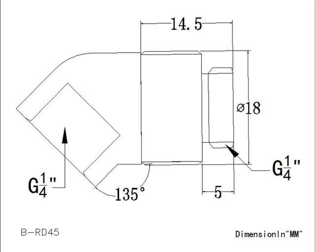 Alt view image 2 of 2 - Bykski G 1/4in. Male to Female 45 Degree Rotary Elbow Fitting (B-RD45-X)