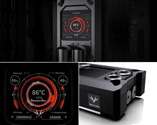 Alt view image 5 of 6 - Granzon GAMSC CPU Water Cooling Block w/ Temp Digital Display - Black (AMD AM5 / AM4 / Ryzen 3/5/7/9)