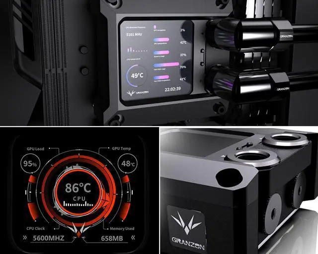 Alt view image 5 of 6 - Granzon GAISC CPU Water Cooling Block w/ Temp Digital Display - Black (For Intel LGA 115x/1200/1700/1800/20xx)