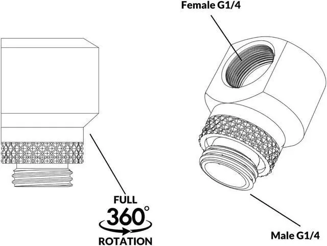 Alt view image 3 of 4 - Bykski G 1/4in. Male to Female 360 Degree Rotary Elbow Fitting - 90 Degree Angle (CC-RD90S-X)