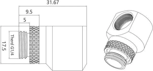 Alt view image 4 of 4 - Bykski G 1/4in. Male to Female 360 Degree Rotary Elbow Fitting - 90 Degree Angle (CC-RD90S-X)